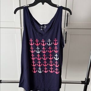 Hanes Women's Navy Tank Top with Pink and Gray Anchors